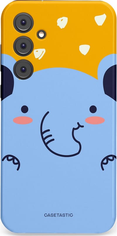 Casetastic hoesje geschikt voor Samsung Galaxy A35 - Dubbellaagse bescherming - Knuffel van olifant - Fashion Case - Lichtblauw Okergeel