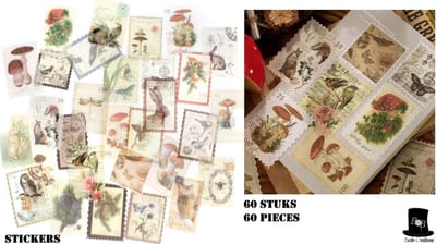 Bob Online ™ - 60 Stuks/Pak – Retro Bos Washi Papier Postzegel Stickers – DIY Decoratieve Washi Postzegels - Retro Postzegels Washi Papier Stickers – Washi Paper Woodlands Stamp – Scrapbooking Postzegels – Journal Washi Postzegel Stickers