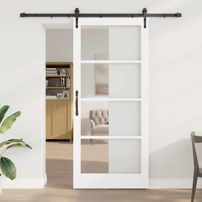 vidaXL - Schuifdeur - 93 - x - 211 - cm - Massief - grenenhout - en - glas - Wit - en - Zwart