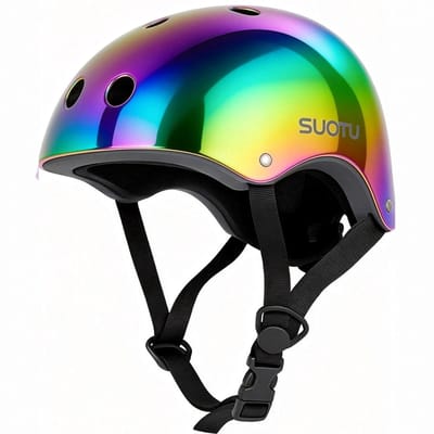 Suotu Kinderhelm - Verstelbare Fietshelm & Skatehelm - Voor Fietsen, Steppen, Skateboarden & BMX - Maat S - Spiegelregenboog