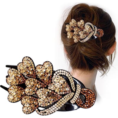 Pince à cheveux en strass pour femmes et filles, pinces à cheveux fantaisie en cristal, élégantes, épaisses et longues, accessoires pour cheveux beige