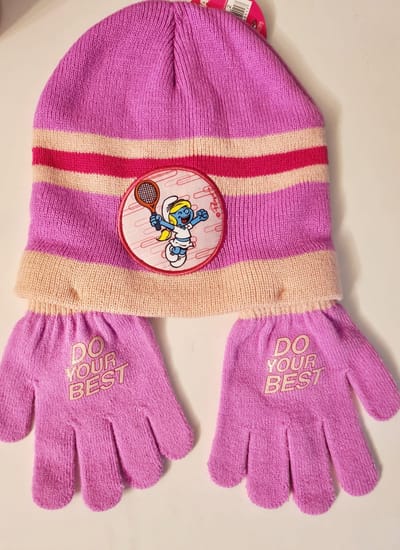 Smurfs Winterset Muts en Handschoenen Acryl Roze Paars 2-delig One-size Perfect Cadeau