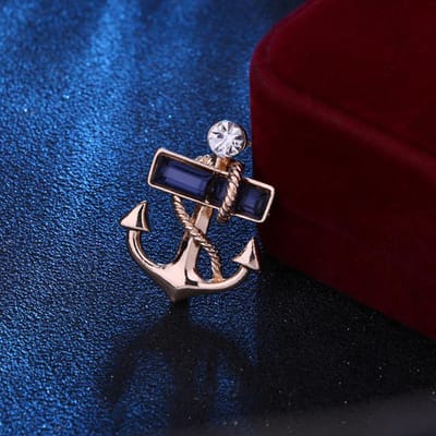 Mode Roer Anker Broches Revers Pin Kristal Strass Heren Pak Overhemd Kraag Pins Luxe Sieraden Badge Accessoires marineblauwe kleur