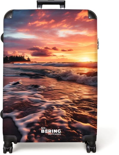 NoBoringSuitcases.com® - Koffer groot - Reiskoffer lichtgewicht - Zee bij zonsondergang - Rolkoffer met 4 wielen - Grote trolley XL - 98 liter bagage