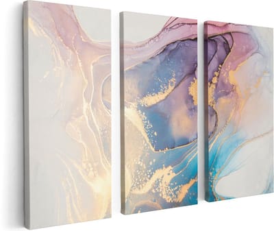 Artaza Canvas Schilderij Drieluik Abstracte Kunst van Marmer - 120x80 - Foto Op Canvas - Canvas Print
