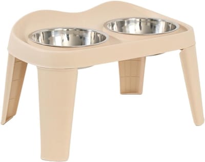 Verhoogde voerbak hond - Dubbele voerstandaard - Comfortabel voeren - Lekvrije lade - 36.6 x 24.6 x 7.9 cm - Crèmekleurig