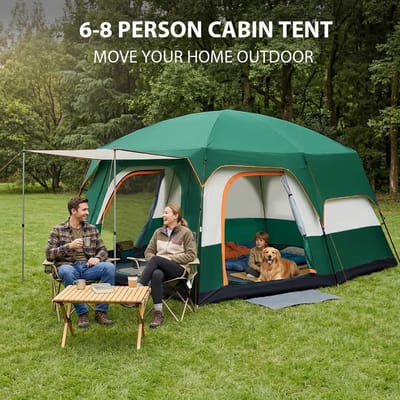 Woongenotonline-kampeertent met twee slaapkamers, één woonkamer, tent voor 4-6 personen - geschikt voor festivals , camping - strand, park, bijeenkomsten in de achtertuin, wandelen, met slaapcabine, UV-bescherming, waterdichte opvouwbare familietent
