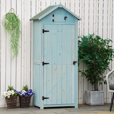 MIVRAY Opbergkast - Houten Tuinkast Met Uitneembare Hoekplanken En Ventilatieraam - Voor Tuin En Terras - Hout - 77x54,2x179 Cm - Lichtblauw En Groen