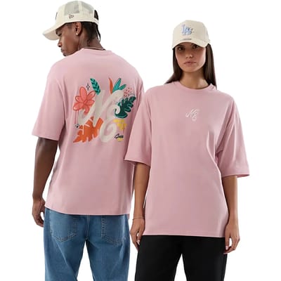 New Era Floral T-shirt Met Korte Mouwen Roze L Man