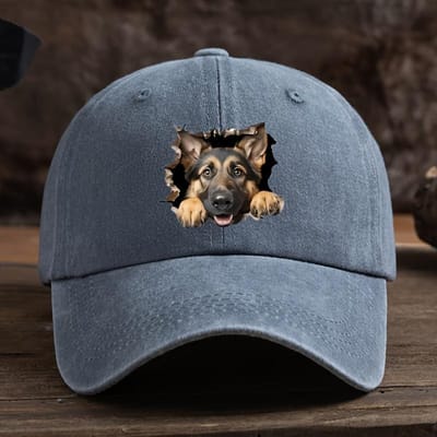 Casquette de Baseball Imprimé Chien-Loup Trouée Casquette Duckbill d'Extérieur pour Homme Visière Courbée Rétro Lavée Chapeau de Soleil Adjustable