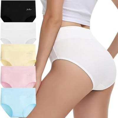 IceReco Women's Briefs Cotton High Waist 5 Pieces Comfortable Stretch Flat Tummy Soft Stretchy Women's Briefs Cotton