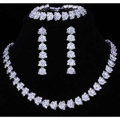 Emmaya Sale Luxe Bruids Sieraden Sets Voor Vrouwen Sprankelende Aaa Zirkonia Met De Hand Gezet 3 Stuks Bruiloft Set Sieraden 45cm white