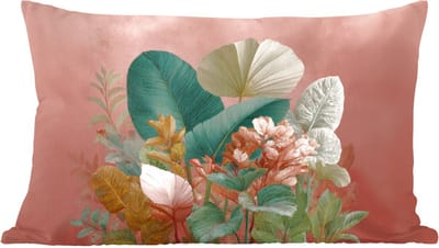 Sierkussens - Kussentjes Woonkamer - 60x40 cm - Tropische bladeren - Bloemen - Roze - groen