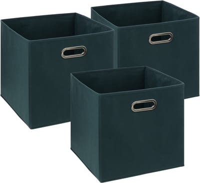 5Five Opbergmand/kastmandje - 3x - Smaragd groen - 31 x 31 x 31 cm - 29 liter - Vakkenkast manden - Stof met versterkte bodem - Opvouwbaar