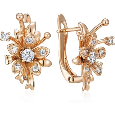 Kienl Boucle d'oreille pendante Fleur Unique Couleur Or Rose Pour Femmes Accessoires Brillants Zircon Naturel Bijoux Vintage Quotidien Cadeau brown