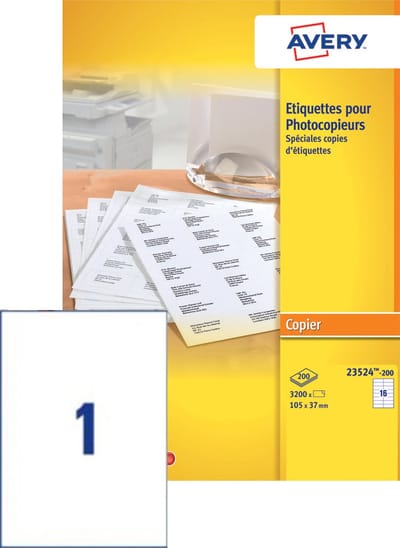Avery Kopieeretiketten 70 x 37 mm (b x h) wit doos van 4800 etiketten