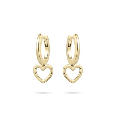Jewels Inc. - Oorringen - Glad met scharnier en beweegbare open Hart - 9mm x 9mm - 13.5mmØ - Geelgoud Verguld Zilver 925