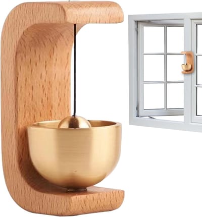 Winkelbel Deuropening - Deurmel Koper - Veiligheid Alarm - Met Magneet - 18.5cm - Houtkleur