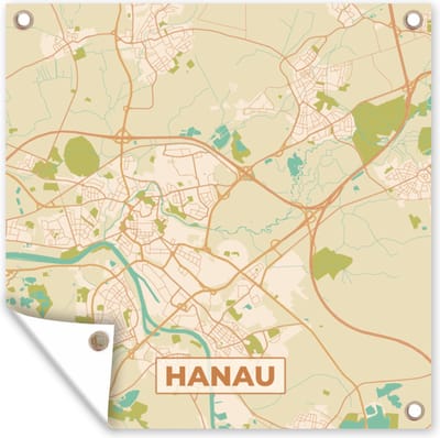 Tuin poster Hanau - Plattegrond - Vintage - Kaart - Stadskaart - 200x200 cm - Tuindoek