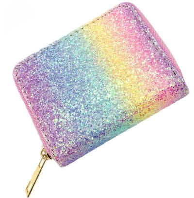 Meisjes Portemonnee - Regenboog Kleuren Glitters – Kinderportemonnee - Met Pasjesvakjes en Briefgeldvak - LOUZIR