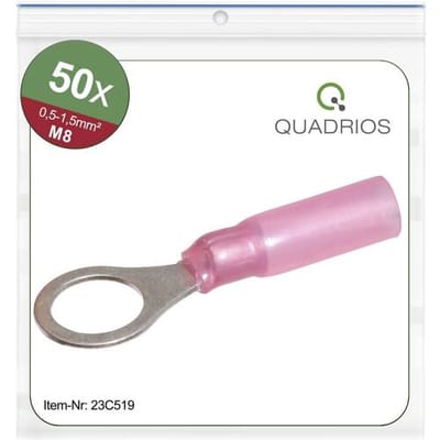 Quadrios 23C519 Ringkabelschoen Dwarsdoorsnede (max.): 1.5 mm² Schachtdiameter: 8.5 mm Deels geïsoleerd Rood 50 stuk(s)