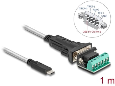 Delock Adapter USB Type-C™ to 1 x Serial RS-422/485 male with 6 pin terminal block 5 V 1 m