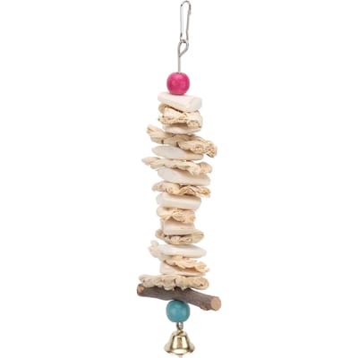 Cuttlebone Toys Hanging Parrot Chewing Toys with Bell for African Greys Parrots Budgie25cm/9.8in 43x25x8cm / 16.9x9.8x3.1in beige