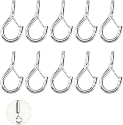 Haken van roestvrij staal, schroefhaken met veergesp, 70 mm hanger Piton om te schroeven, geschikt voor het ophangen van accessoires binnen en buiten