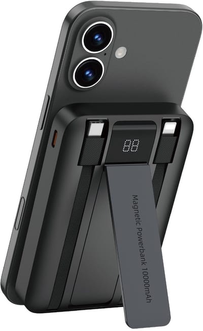 WiWU Powerbank 10000mAh - Type-C en Lightning kabel - Met kickstand - Digital display - Zwart