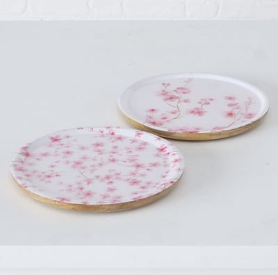 Boltze Home Onderbord schaal  Sakura D 25 mango hout set van 2 stuks assorti zoet bloemen print