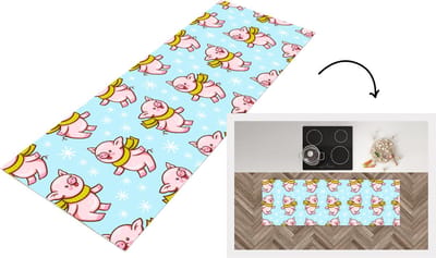 Keukenloper - Loper keuken - Varken - Sjaal - Kinderen - Kerst - Patronen - 150x50 cm - Keukenloper vinyl
