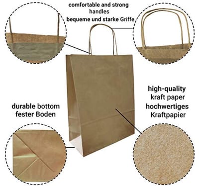 Kraft Papieren Draagtassen 400 stuks - Milieuvriendelijke Draagtassen voor Cadeaus en Aankopen 21x18x8cm