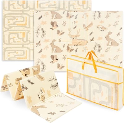 Mamabrum Moby-System Grote dubbelzijdige opvouwbare XPE educatieve mat van schuim voor baby's en kinderen, zacht, antislip, Boho Veelkleurig