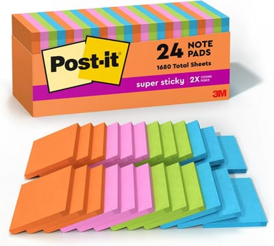 Extra Sterke Zelfklevende Notitieblokjes - 3x3 Inch, 24 Stuks in Juweelkleuren