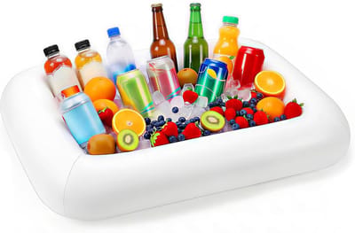 SnelShoppen - Inflatable Drink Holder - Opblaasbare Serveerset met Afvoerstop - Drijvende Drinkhouder voor Zwembad - Opblaasbare Bier Drinktablet - Vo