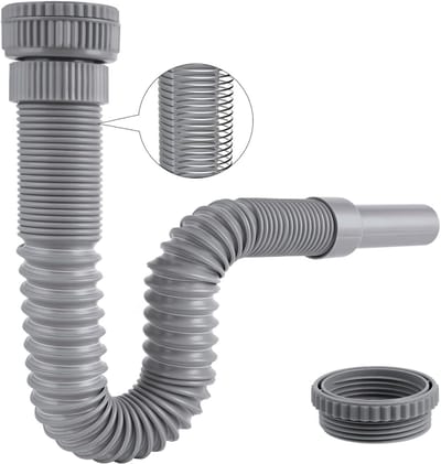 Hibbent Flexible siphon with reinforced steel wire and adapter, grey - ShopVlot