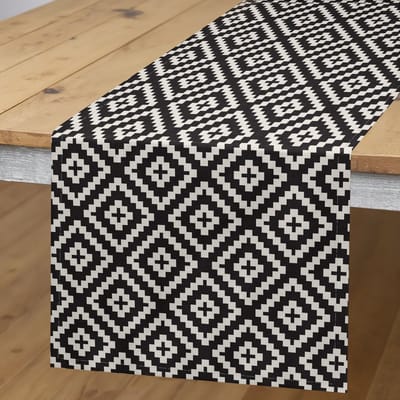 ABAKUHAUS – Retro tafelloper – Monochroom vierkanten, 40x180 cm, koksgrijs/ivoor