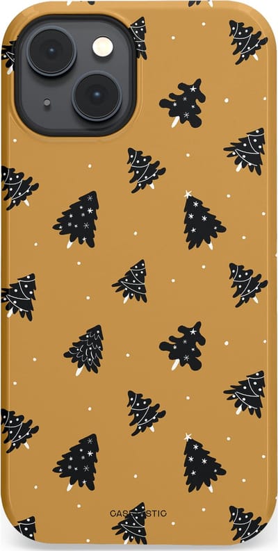 Casetastic hoesje geschikt voor Apple iPhone 14 Plus - MagSafe - Dubbellaagse bescherming - Zwarte Kerstboom Feest - Fashion Case - Goud Donkergrijs Taupe