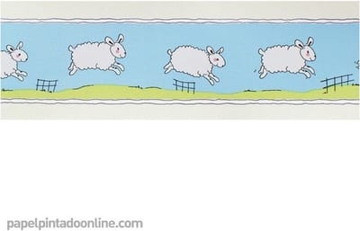 Behangrand Schapen - Four Friends - Kinderbehang - Behangpapier - Behang Babykamer - Schaapjes - 0.13 x 5M.