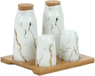 BRICARD KRUIDEN-OLIE-AZIJNSET 4-DLG WIT + BAMBOO DIENBLAD