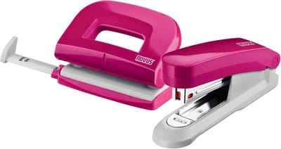 Bureauset met nietmachine en perforator - Roze, inclusief 1000 nietjes nr. 10