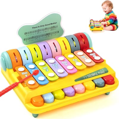 Montessori Muziekspeelgoed - Kinderpiano met Hamer - Muzikale Ontwikkeling - Kleuren Vormen Cijfers - 20 x 19 x 55 cm