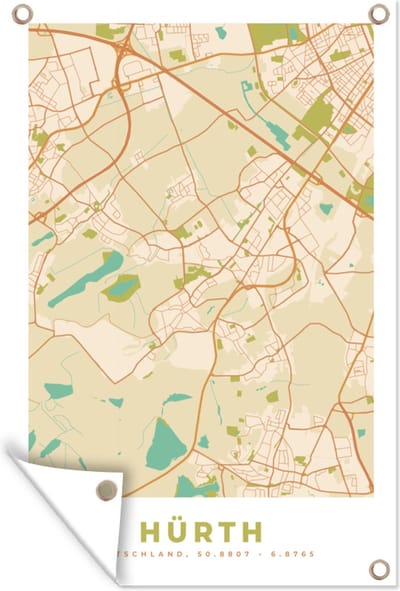 Muurdecoratie Kaart - Hürth - Plattegrond - Vintage - Stadskaart - 120x180 cm - Tuinposter - Tuindoek