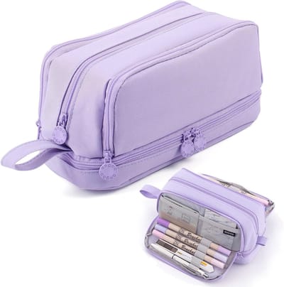 TTLUOKER®Pennenetui van Canvas - Pennenzak - PennenetuiGrote Capaciteit & Wasbaar - Horizontale Opening - Esthetisch Etui voor Studenten - Jongens & Meisjes - Paars