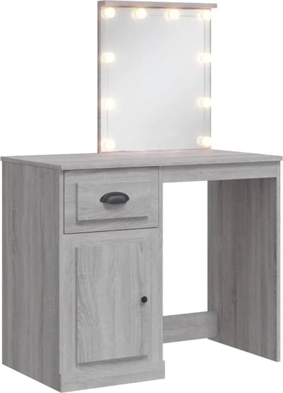 Kaptafel met spiegel en verlichting - Make up tafel - Make up - Toilettafel - Met lades - Grijs Sonoma