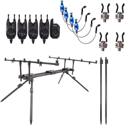Complete Rodpod Set - Karper Visuitrusting - Stabiliteit Hengels - 5 Hengels Stevig - Verstelbaar 90-160cm - Mat Zwart