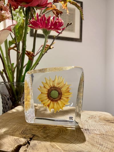 Maleras Kristallen Zonnebloem Sculptuur Robert Ljubez – Handgemaakt Helder Glasobject Met Bloemdesign - Geel - Voor Binnen - Staand