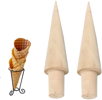 Dailygoods - 2 Stuks Houten Kegelvorm voor Zelfgemaakte Wafels en Ijshoorntjes - Bruin