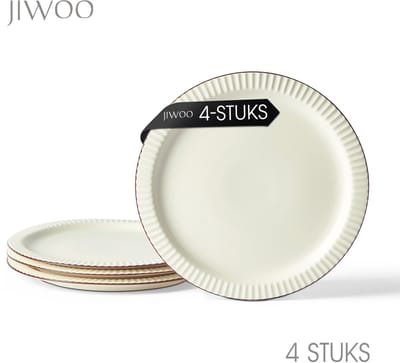 Dinerborden set van 4 (Ø21,3cm / 8,5inch), Ontbijtborden, Pastaborden, Pizzaborden, serviesset 4 persoons, Geschikt voor Restaurants, Horeca, Feest, Familiefeesten, Banketten en Picknicks, Magnetron-vaatwasserbestendig, Keramiek