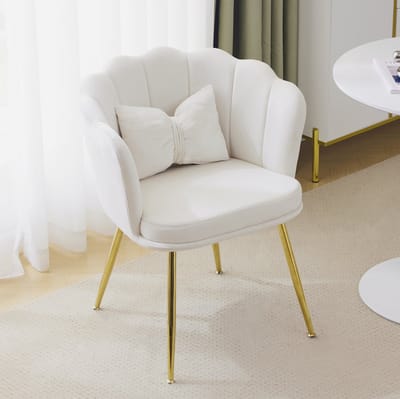 DESMIU Eetkamerstoel - Kuipstoel - Set Van 6 - Met Bloemblaadjesrug, Armleuningen En Kussen - Voor Eetkamer En Woonkamer - Velvet Beige
